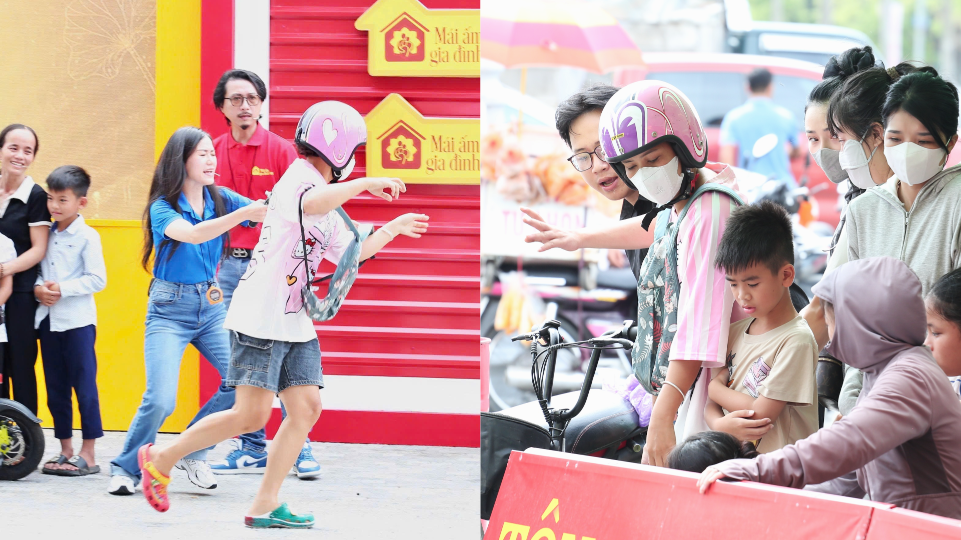 Hình ảnh cuộc rượt đuổi giữa MC Lâm Vỹ Dạ và mạnh thường quân giấu mặt tại trường quay khiến khán giả thích thú.