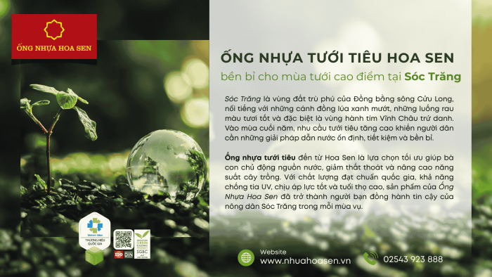 Ống nhựa tưới tiêu Hoa Sen bền bỉ cho mùa tưới cao điểm tại Sóc Trăng