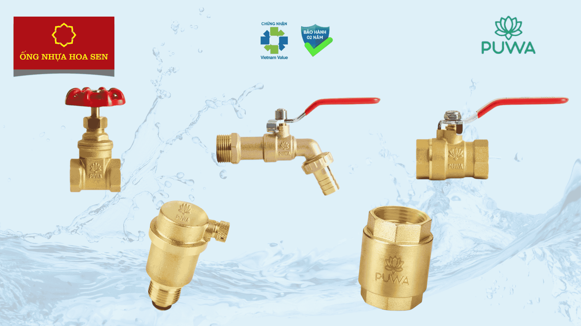 Van đồng PUWA Nhựa Hoa Sen, van bi, van cổng, van một chiều chất lượng cao