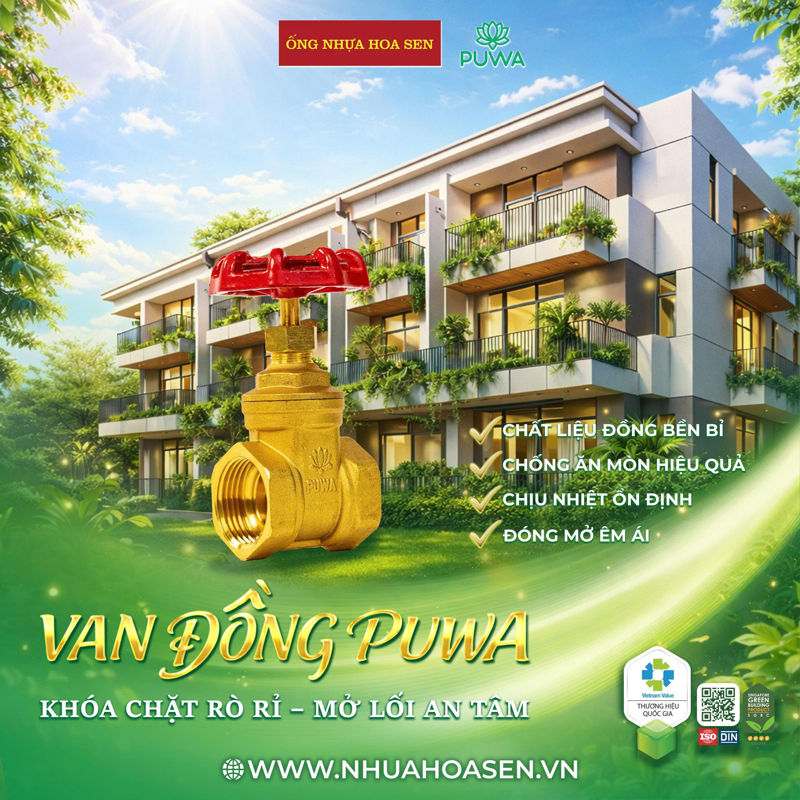 Van đồng PUWA với độ bền cơ học cao, chịu áp lực tốt và không bị biến dạng trong suốt quá trình sử dụng 