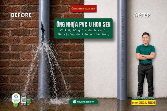 Ống Nhựa PVC-U Hoa Sen ngăn chặn tình trạng rò rỉ, giúp hệ thống cấp thoát nước luôn ổn định