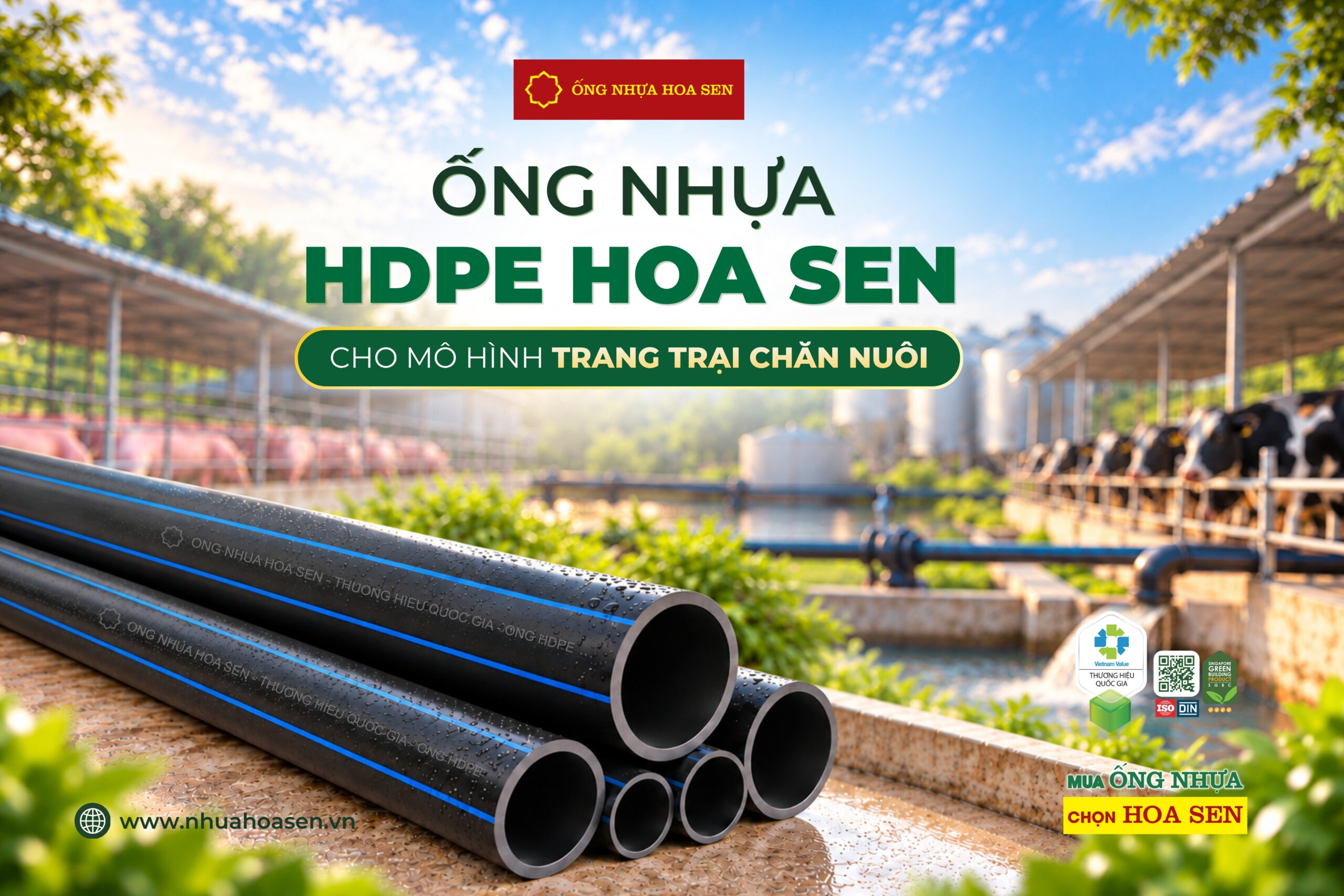 Ống nhựa HDPE Hoa Sen là giải pháp phù hợp cho nhiều nhu cầu cấp thoát nước trong trang trại chăn nuôi
